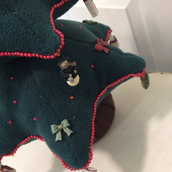 Vintage Handmade 3D Soft Stuffed Plush Fabric Christmas Tree 14” Mini Ornaments - Picture 3 of 11